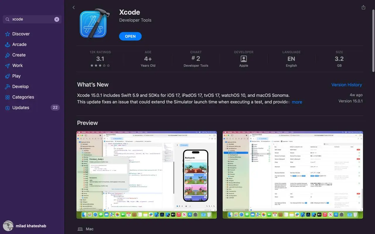 صفحه دانلود Xcode در اپ استور اپل